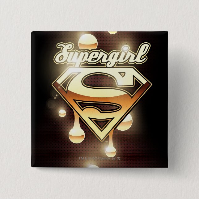 Supergirl Gold Drips 2 Inch Square Button (Front)