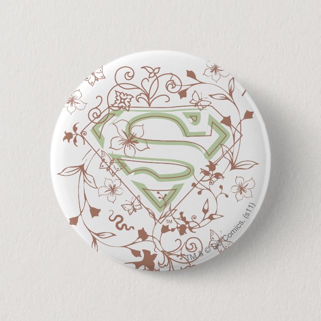 Supergirl Green Floral Logo 2 Inch Round Button (Front)
