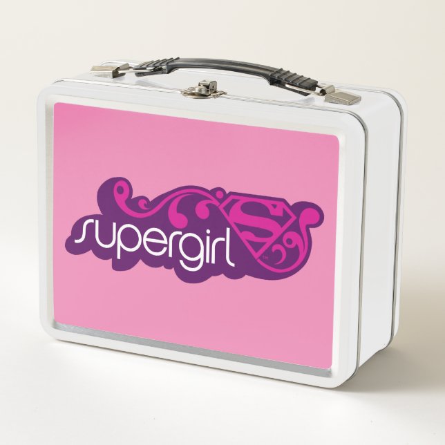 Supergirl Groovy Name and S-Shield Metal Lunch Box (Front)