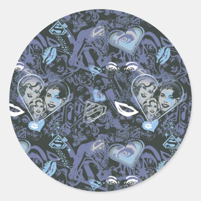 Supergirl Hearts and Lips Pattern Classic Round Sticker (Front)