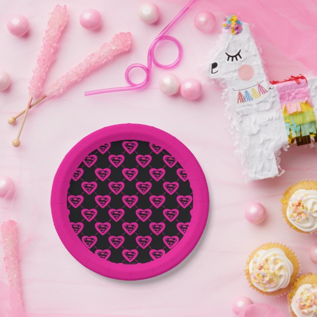 Supergirl Hearts Diagonal Pattern Paper Plate (Party)