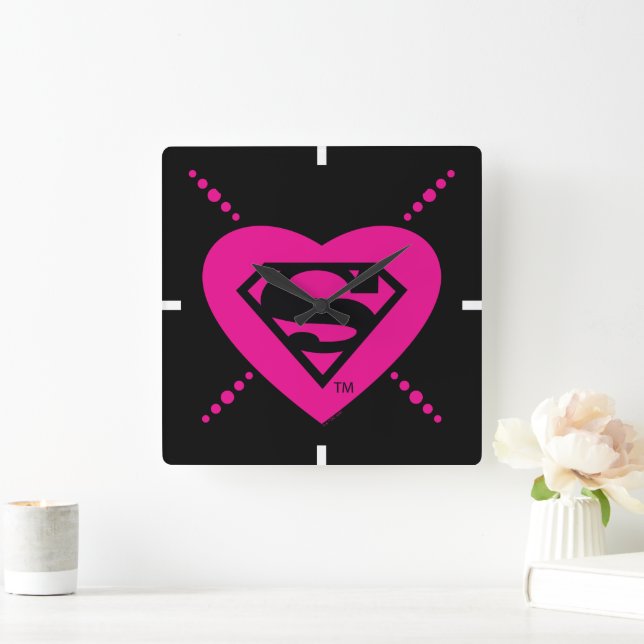 Supergirl Hearts Diagonal Pattern Square Wall Clock (Home)