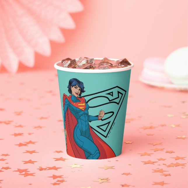 Supergirl Hovering in Blue Suit Paper Cups (Insitu)