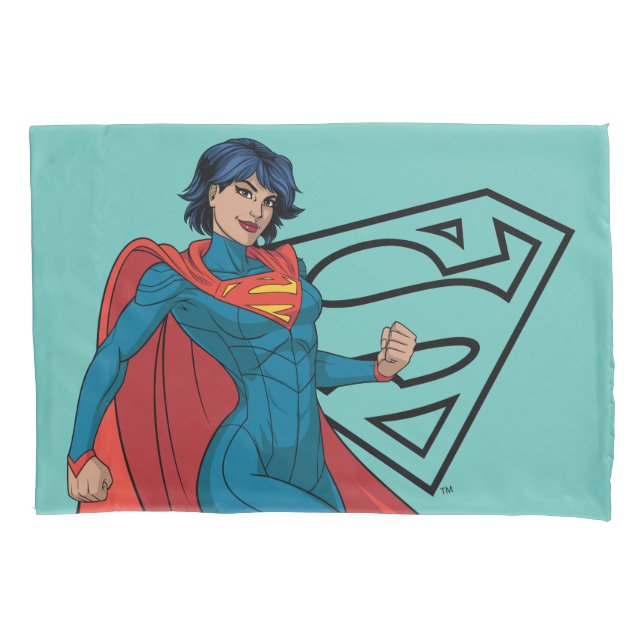 Supergirl Hovering in Blue Suit Pillowcase (Front)