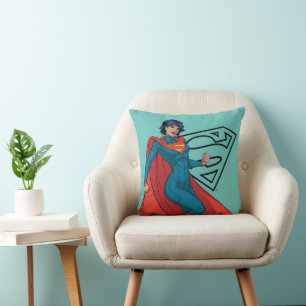Supergirl Hovering in Blue Suit Throw Pillow
