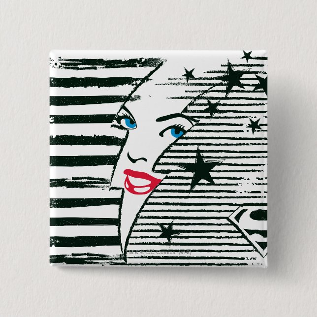 Supergirl Lightning With Face 2 Inch Square Button (Front)