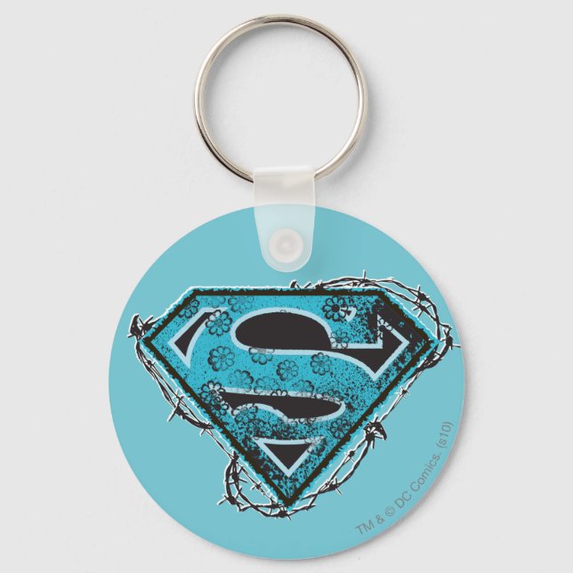 Supergirl Logo Barbed Wire and Flowers Keychain (Front)