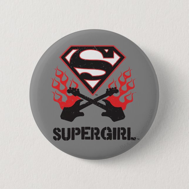 Supergirl Logo Black Flaming Guitars 2 Inch Round Button (Front)
