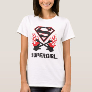 Supergirl Logo Black Flaming Guitars T-Shirt