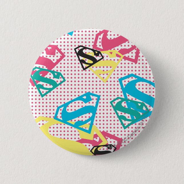 Supergirl Logo Pattern & Polka Dots 2 Inch Round Button (Front)