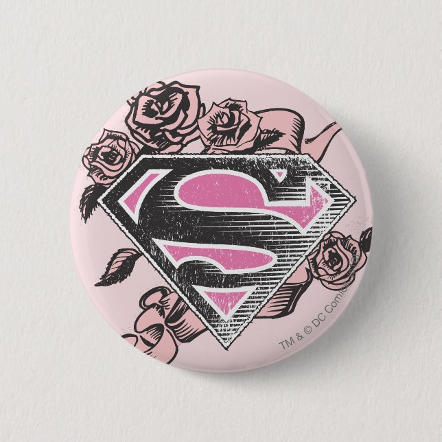 Supergirl Logo with Roses 2 Inch Round Button (Front)