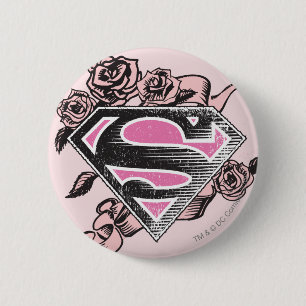 Supergirl Logo with Roses 2 Inch Round Button
