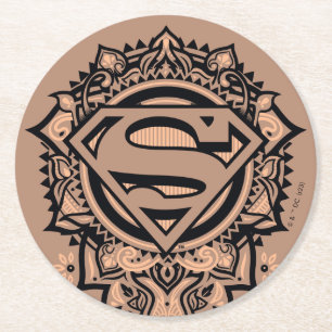 Supergirl Mandala Graphic Round Paper Coaster
