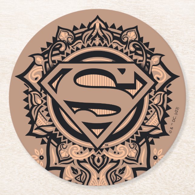 Supergirl Mandala Graphic Round Paper Coaster (Front)
