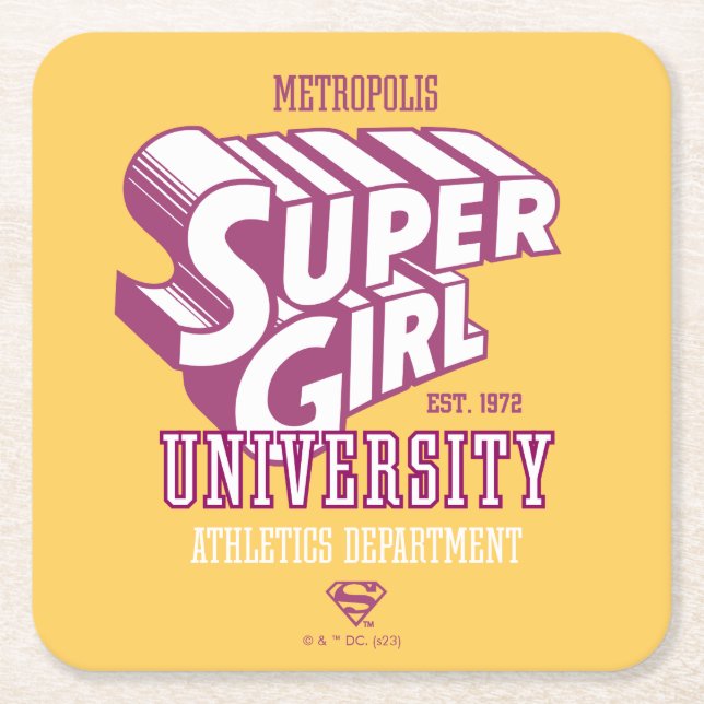 Supergirl Metropolis University Athletics Dept. Square Paper Coaster (Front)