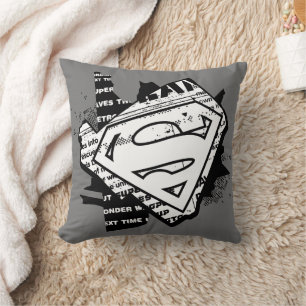 Supergirl Newsprint S-Shield Throw Pillow