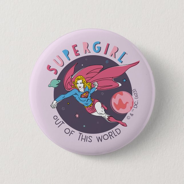 Supergirl Out of This World Retro Graphic 2 Inch Round Button (Front)
