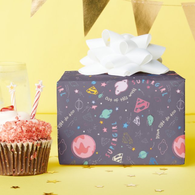 Supergirl Out of This World Retro Graphic Wrapping Paper (Birthday Party)