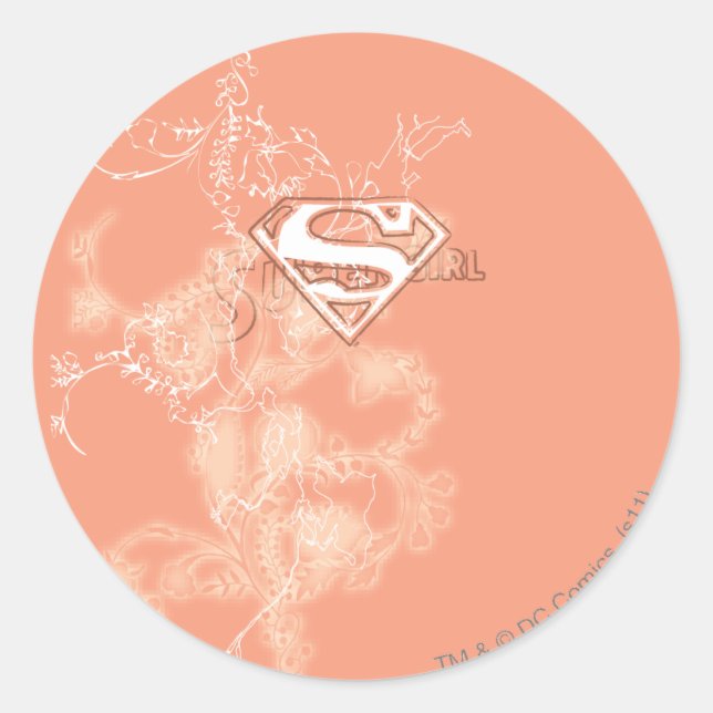 Supergirl Peach Floral Pattern Classic Round Sticker (Front)