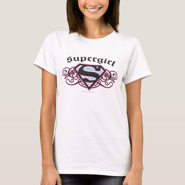Supergirl Pin Strips Black and Pink T-Shirt (Front)