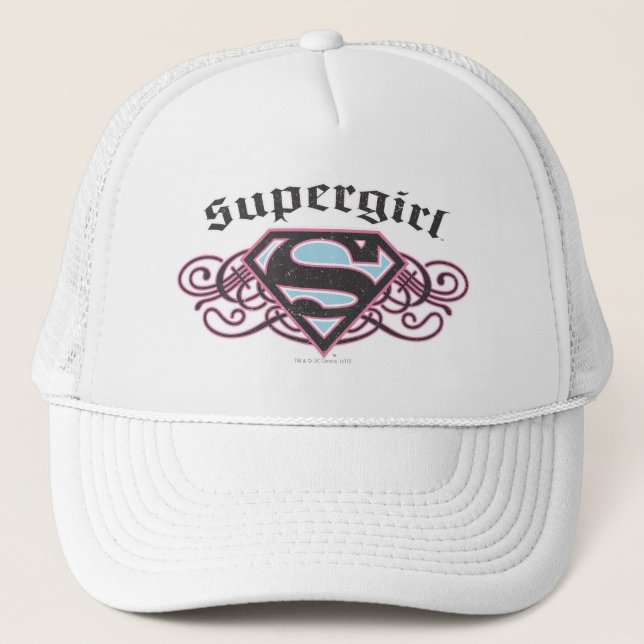 Supergirl Pin Strips Black and Pink Trucker Hat (Front)