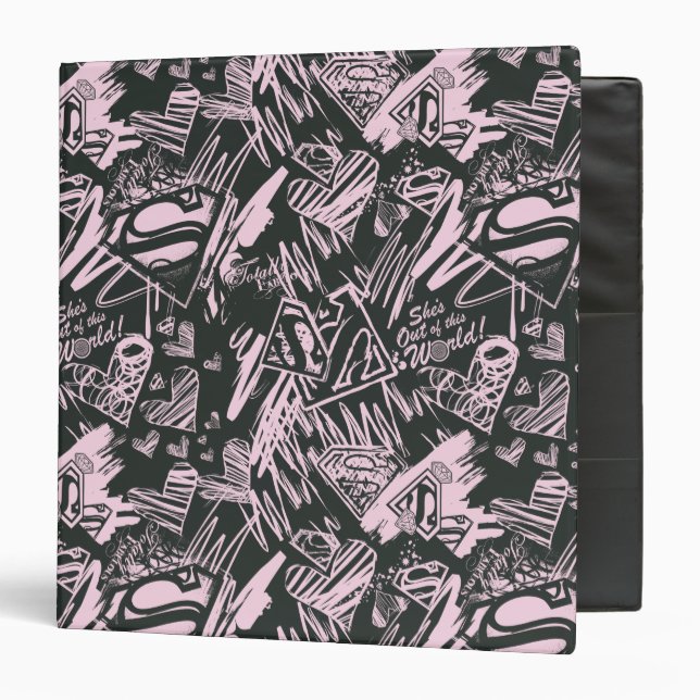 Supergirl Pink and Black Scribbles Binder (Front/Inside)