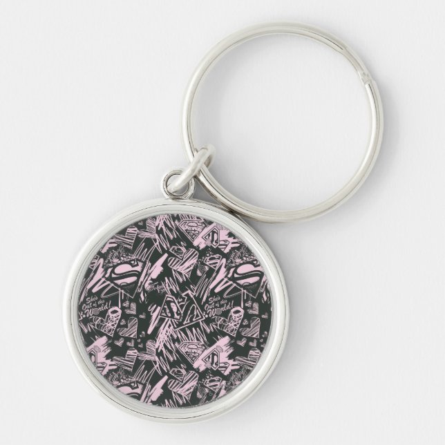 Supergirl Pink and Black Scribbles Keychain (Front)