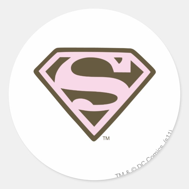 Supergirl Pink and Brown Logo Classic Round Sticker (Front)