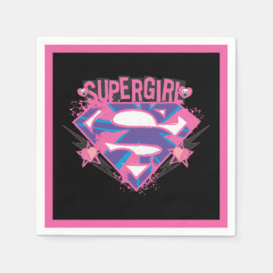 Supergirl Pink and Purple Grunge Logo Napkin