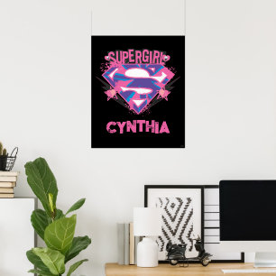Supergirl Pink and Purple Grunge Logo Poster