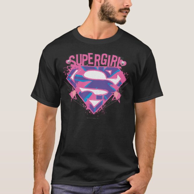 Supergirl Pink and Purple Grunge Logo T-Shirt (Front)