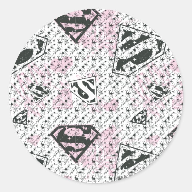 Supergirl Pink and White Logo Pattern Classic Round Sticker (Front)