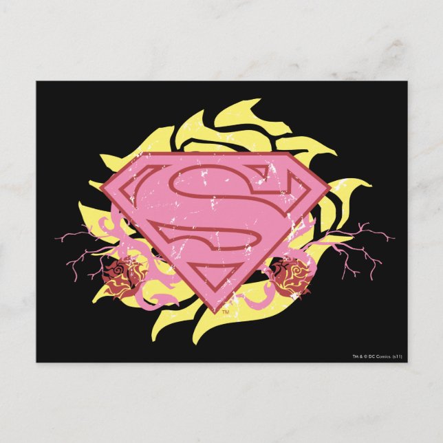 Supergirl Pink Flowers Postcard (Front)