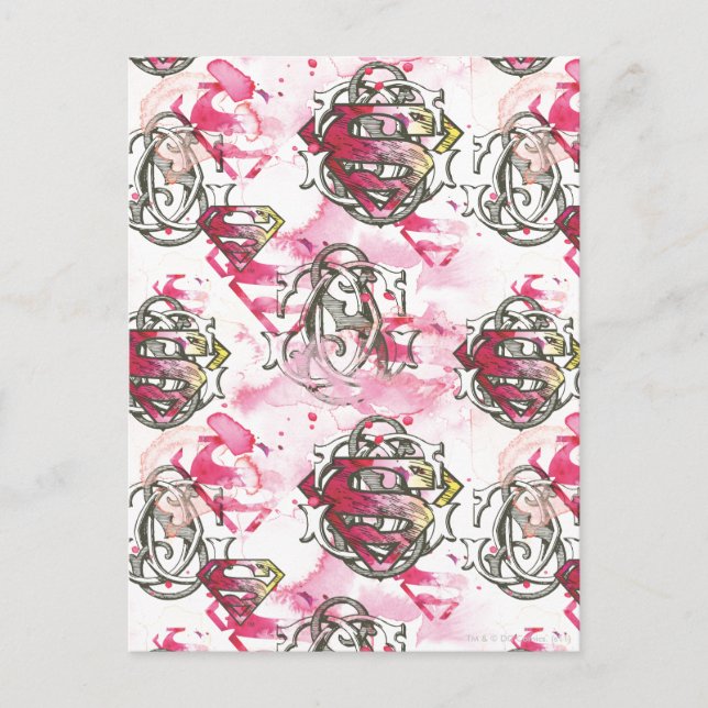 Supergirl Pink Ink Pattern Postcard (Front)