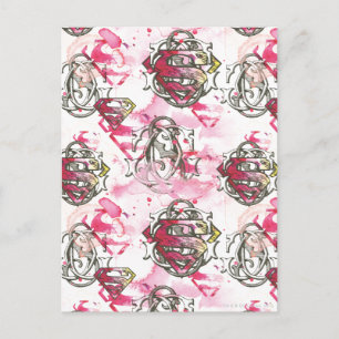 Supergirl Pink Ink Pattern Postcard