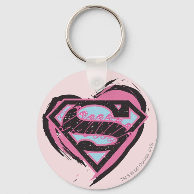 Supergirl Pink Logo in Heart Keychain (Front)