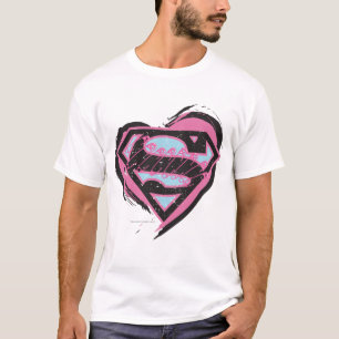 Supergirl Pink Logo in Heart T-Shirt