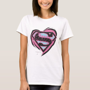 Supergirl Pink Logo in Heart T-Shirt