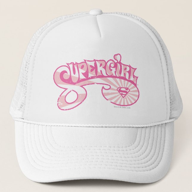 Supergirl Pink Logo Star Burst Trucker Hat (Front)