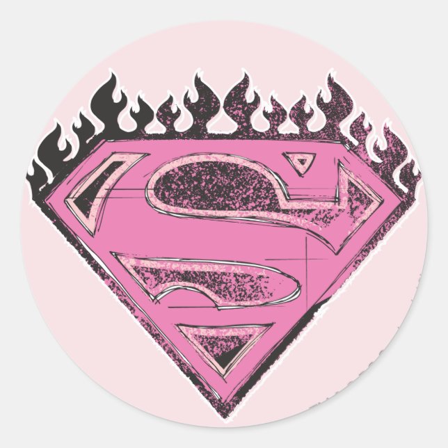 Supergirl Pink Logo with Flames Classic Round Sticker (Front)