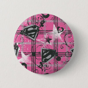 Supergirl Pink Splatter Square 2 Inch Round Button