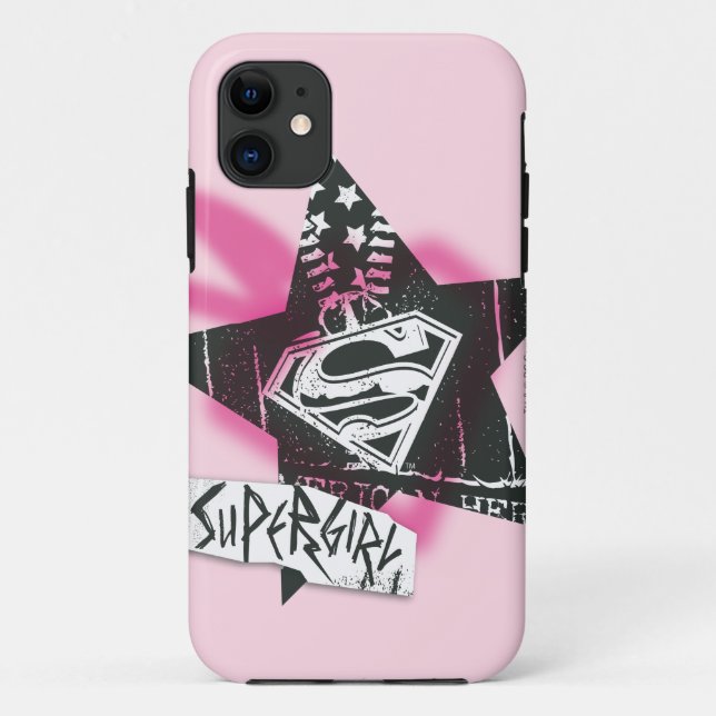Supergirl Pink Spray Paint Star Case-Mate iPhone Case (Back)