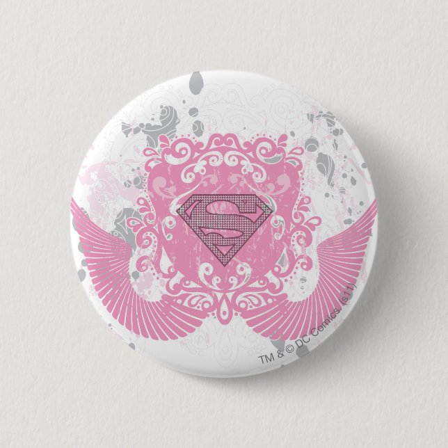 Supergirl Pink Winged Design 2 Inch Round Button (Front)