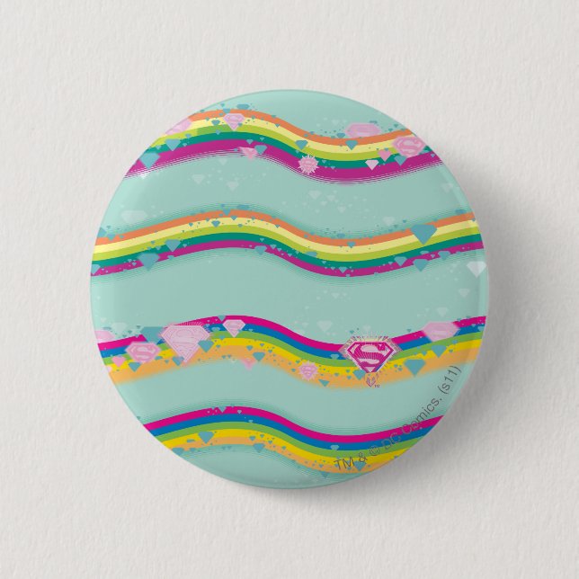 Supergirl Rainbow Waves Green 2 Inch Round Button (Front)