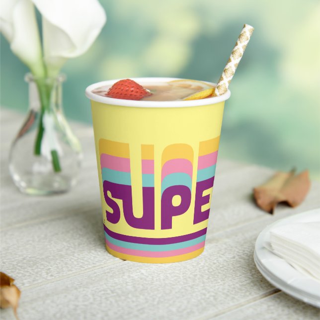 Supergirl Retro Colorshift Graphic Paper Cups (Insitu)