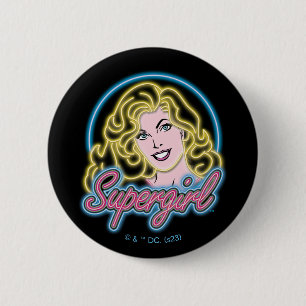 Supergirl Retro Neon Lights Graphic 2 Inch Round Button
