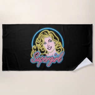 Supergirl Retro Neon Lights Graphic Beach Towel