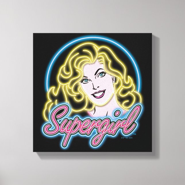 Supergirl Retro Neon Lights Graphic Canvas Print (Front)