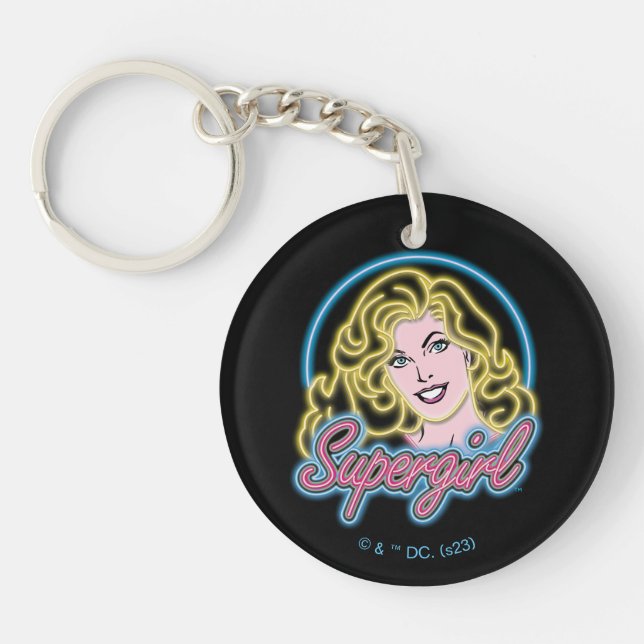 Supergirl Retro Neon Lights Graphic Keychain (Front)