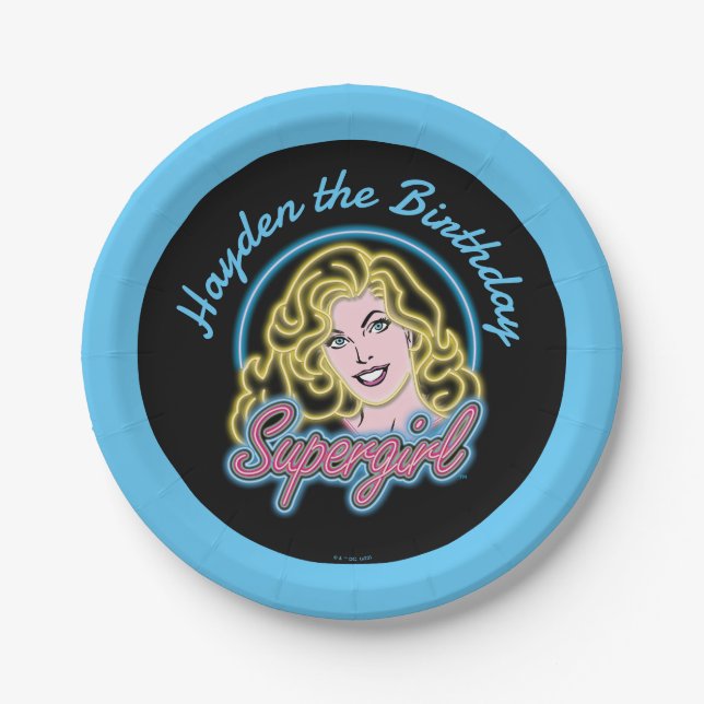 Supergirl Retro Neon Lights Graphic Paper Plate (Front)